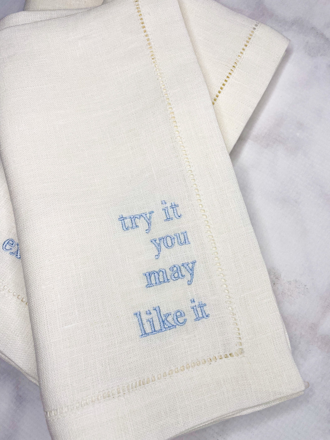 Linen/Cotton Blend Hemstitched Dinner Napkins - Manners Set of Napkins