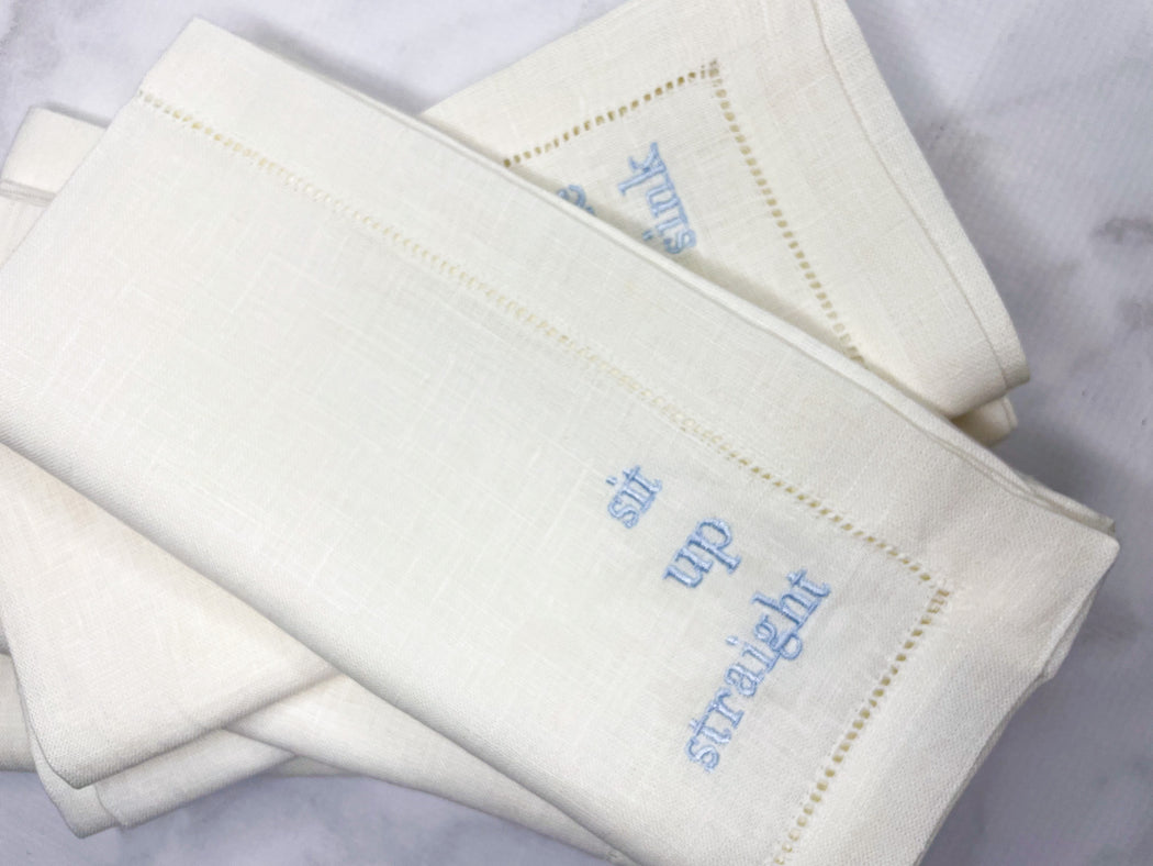 Linen/Cotton Blend Hemstitched Dinner Napkins - Manners Set of Napkins