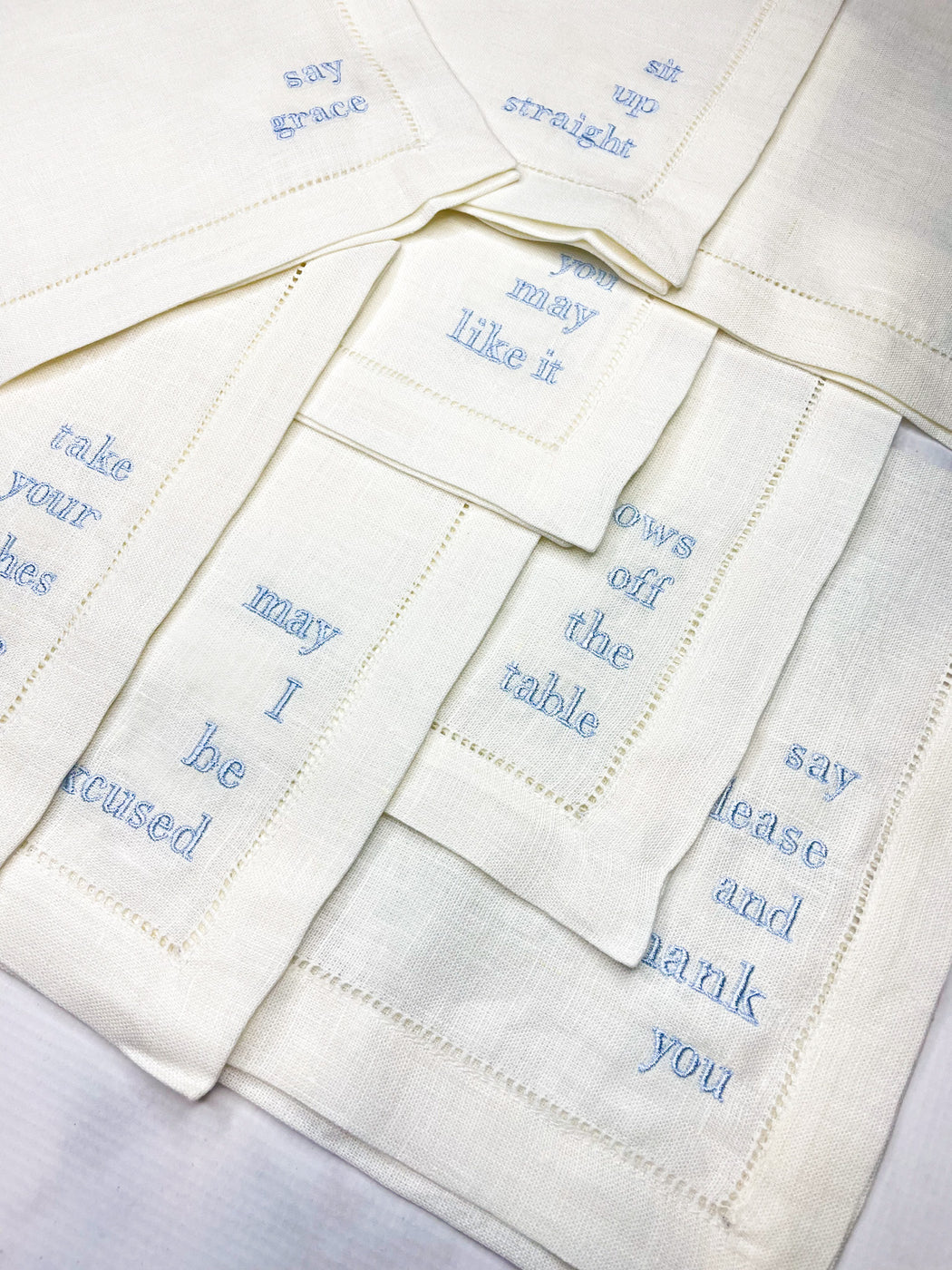 Linen/Cotton Blend Hemstitched Dinner Napkins - Manners Set of Napkins