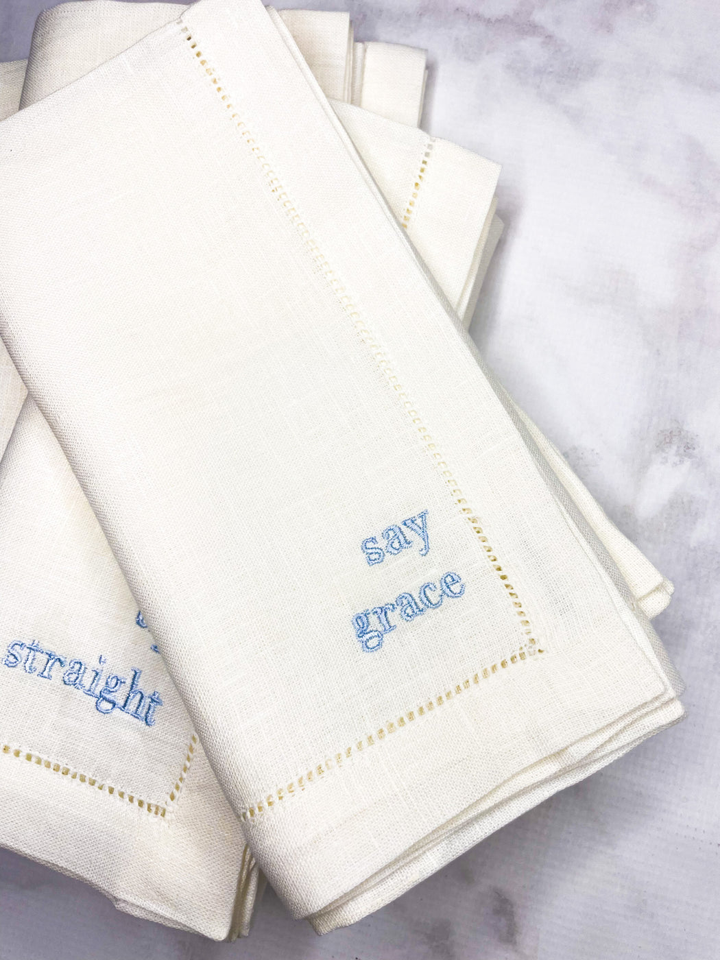 Linen/Cotton Blend Hemstitched Dinner Napkins - Manners Set of Napkins
