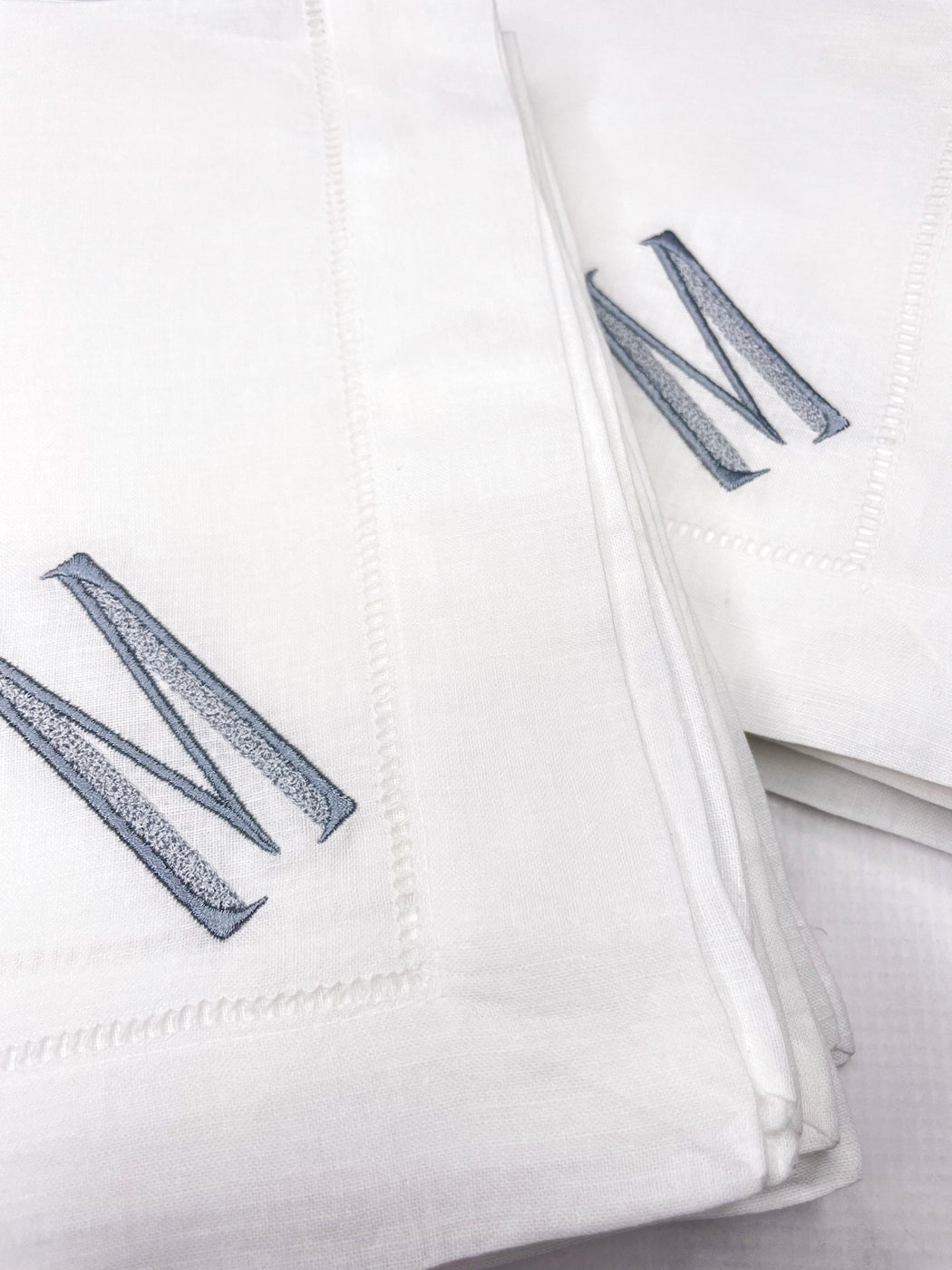 Linen/Cotton Blend Hemstitched Dinner Napkins - Single Letter Serif Shadow