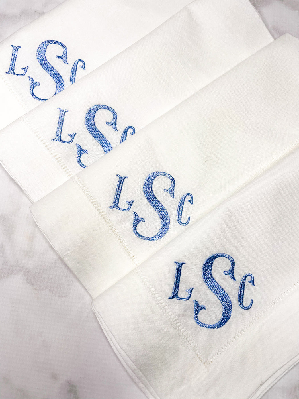 Linen/Cotton Blend Hemstitched Dinner Napkins - 3 Letter Monogram