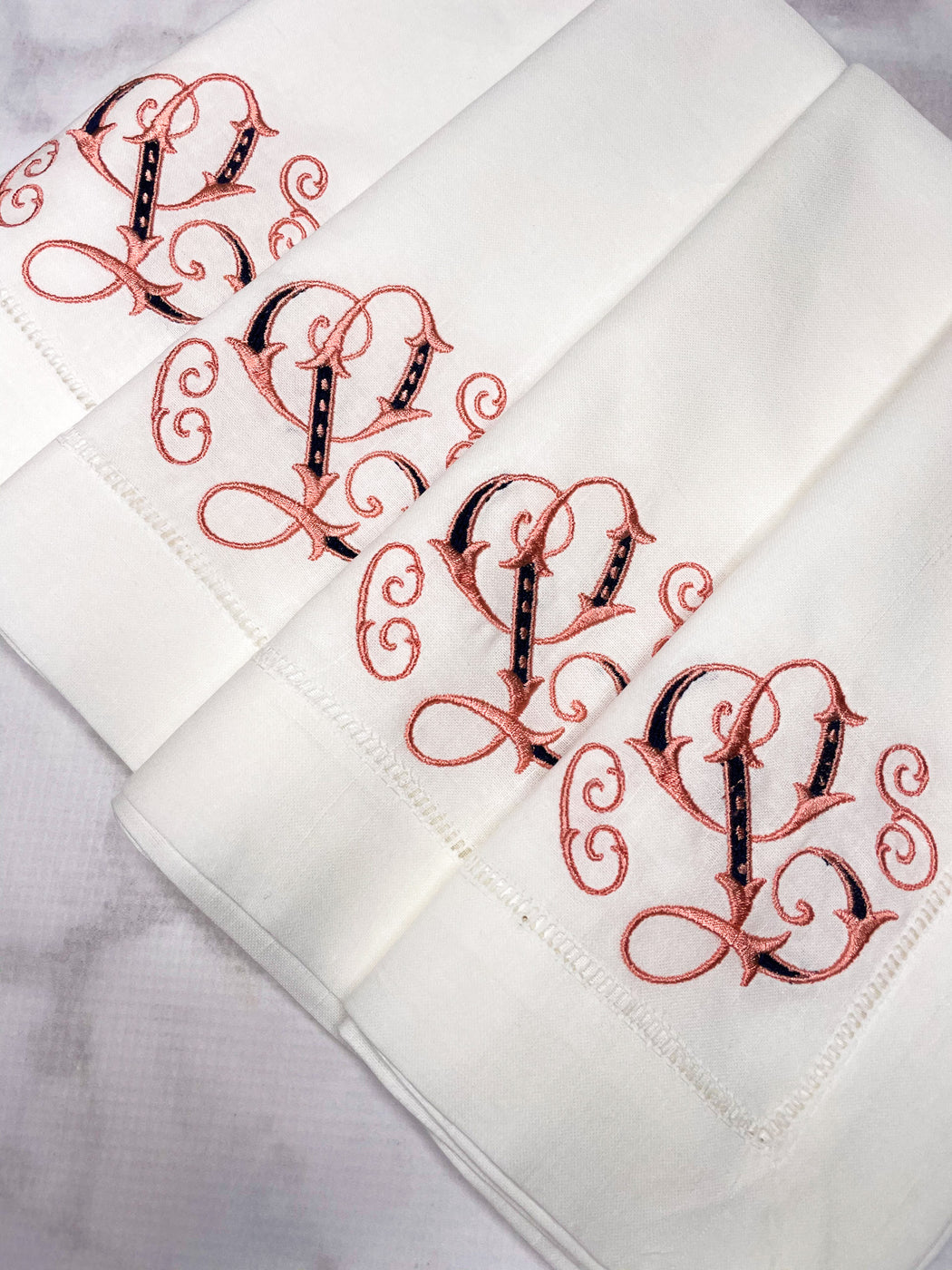 Linen/Cotton Blend Hemstitched Dinner Napkins - 3 Letter Monogram