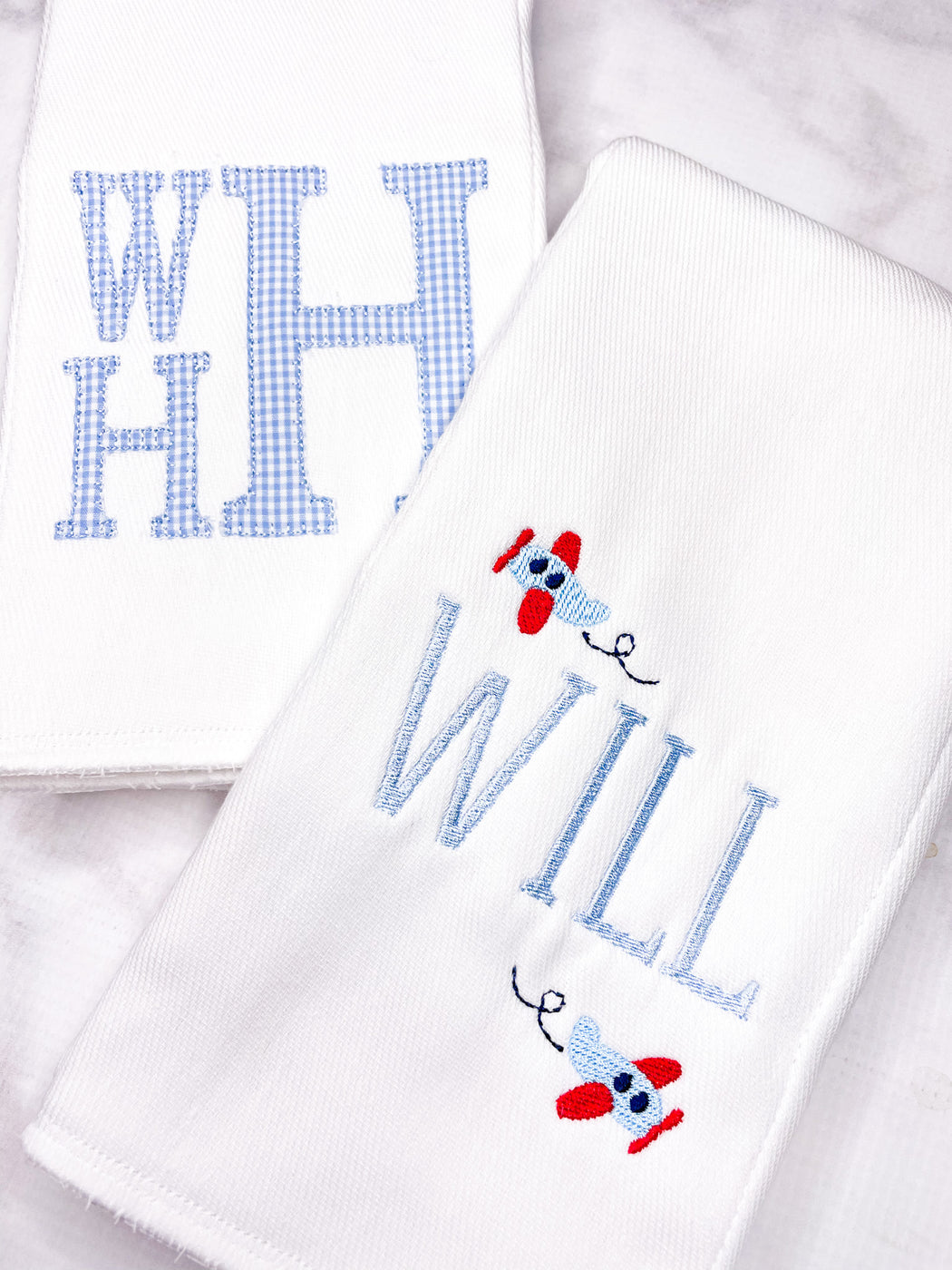 Baby Boy Personalized Monogrammed Burp Cloth Set of 2 - Airplanes