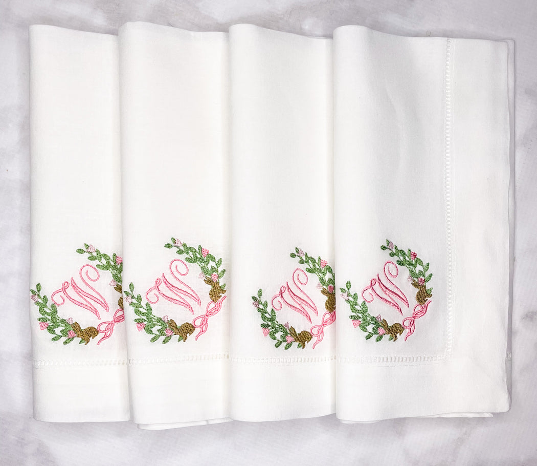Monogrammed Linen Hemstitch Dinner Napkins