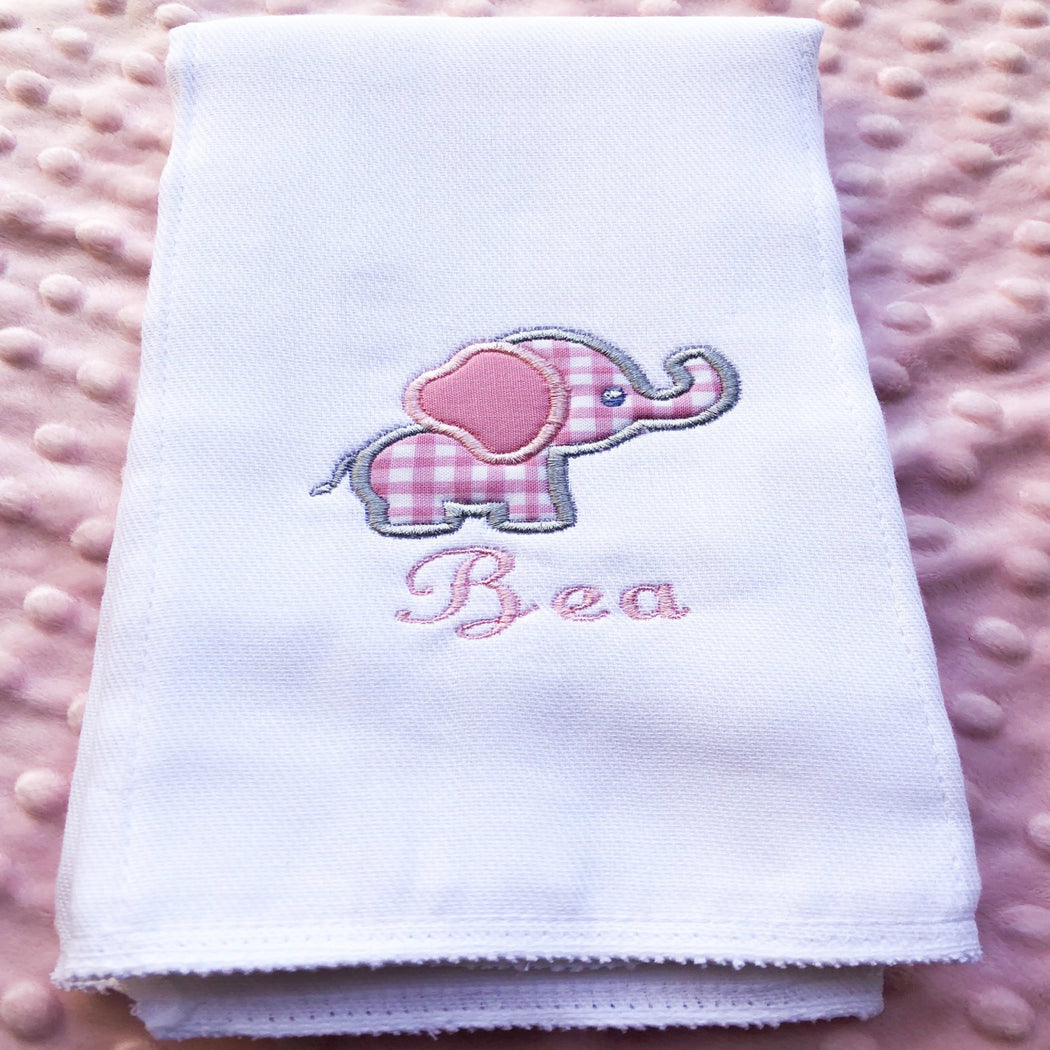 Baby Girl Personalized Burp Cloth Set of 2 - Elephant / Circus Theme