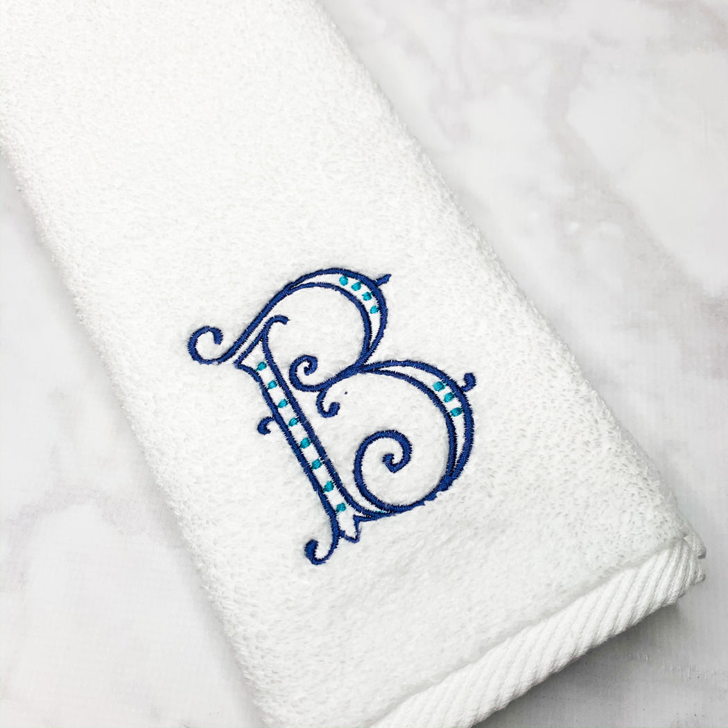 Monogrammed Terry Microfiber Cotton White Hand Towel