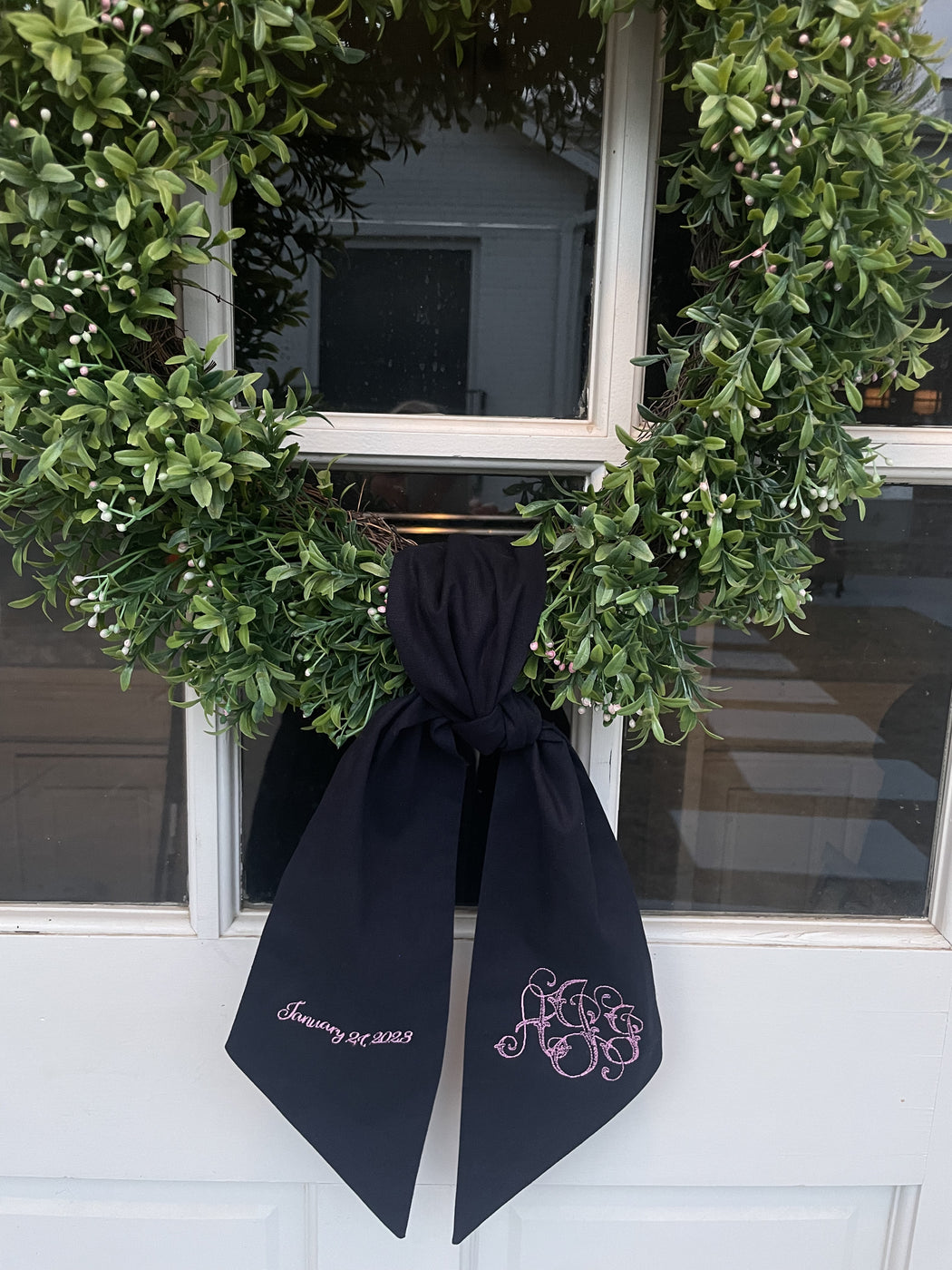 Navy Linen Wreath Sash
