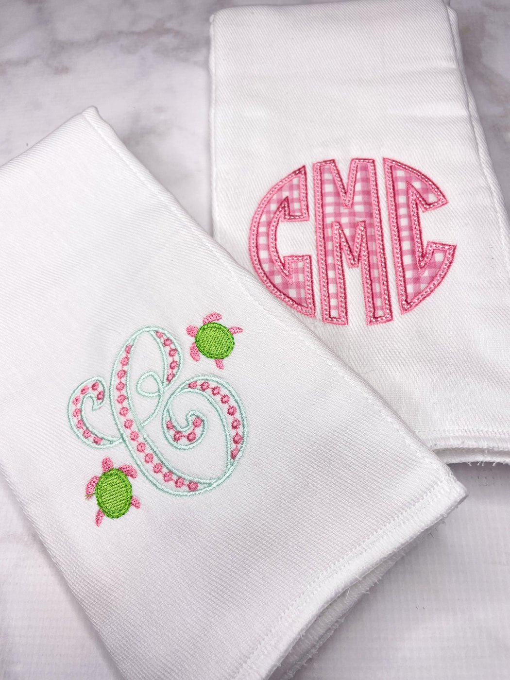 Baby Girl Personalized Monogrammed Burp Cloth Set of 2 - Sea Turtles