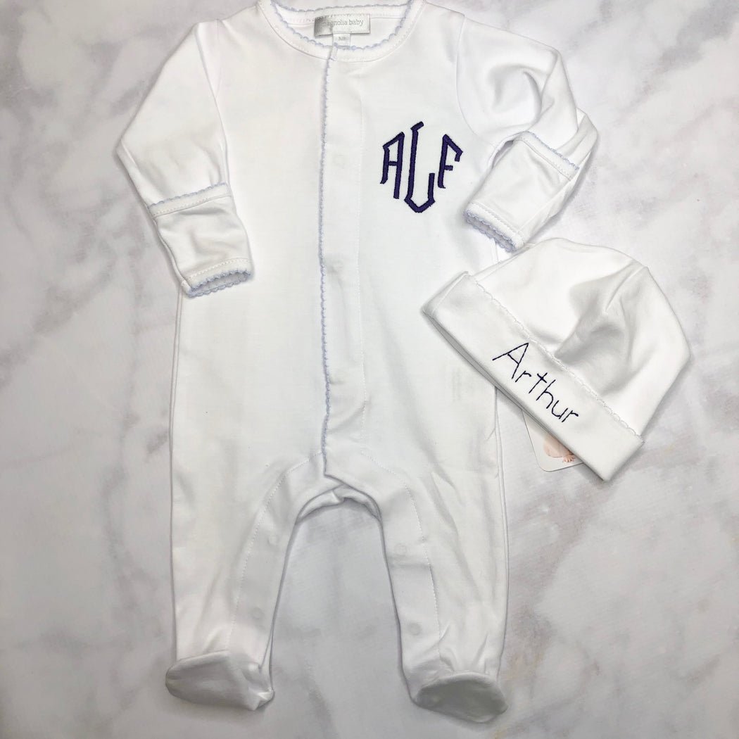 Baby Boy Coming Home Outfit, Monogrammed footie, Personalized baby Gift