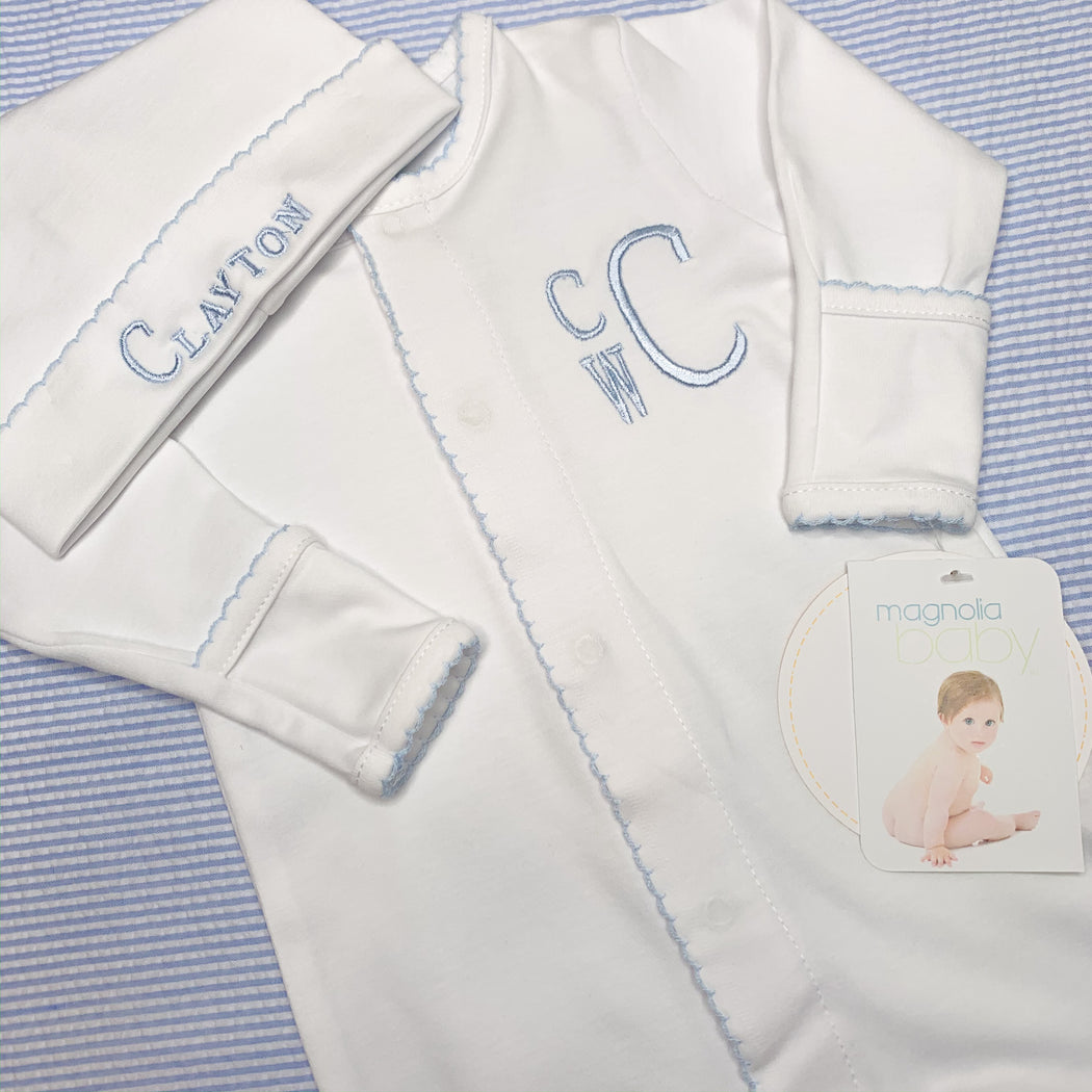 Baby Boy Coming Home Outfit, Monogrammed footie, Personalized baby Gift