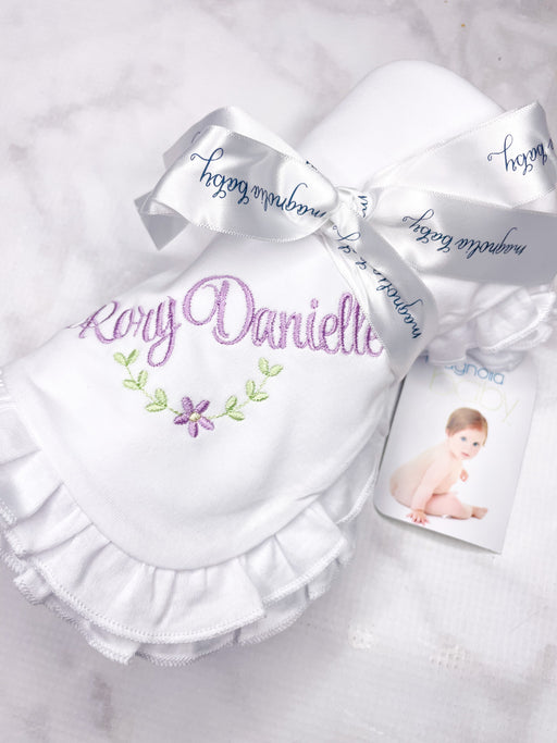 Baby Girl White Ruffled Receiving blanket Personalized gift