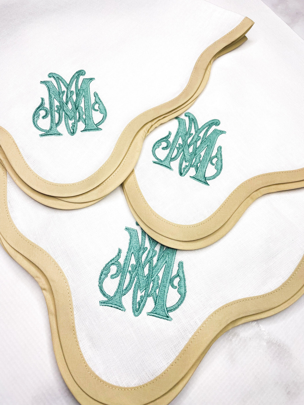 Linen Dinner Napkins with taupe colored trim - Custom Monogram