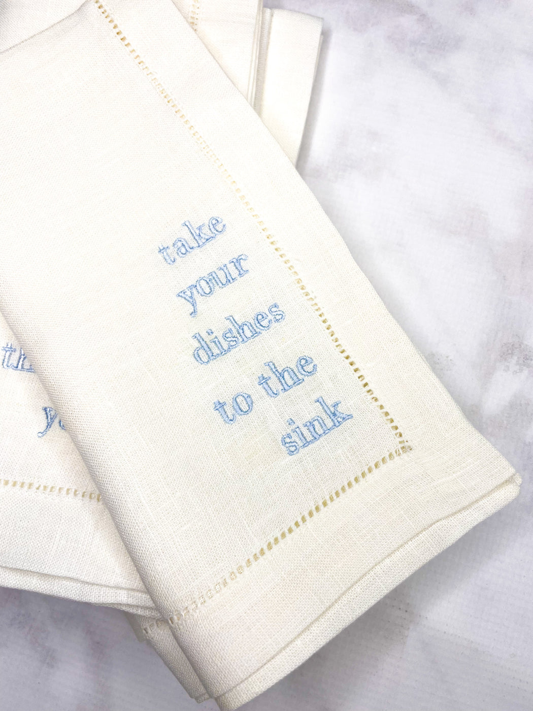 Linen/Cotton Blend Hemstitched Dinner Napkins - Manners Set of Napkins