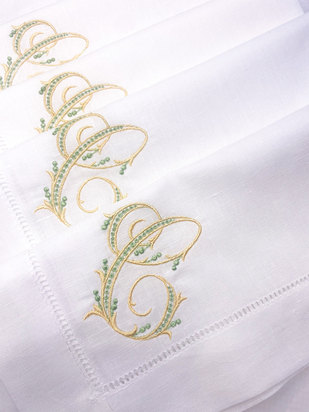 Linen/Cotton Blend Hemstitched Dinner Napkins - Single Letter Arabesque