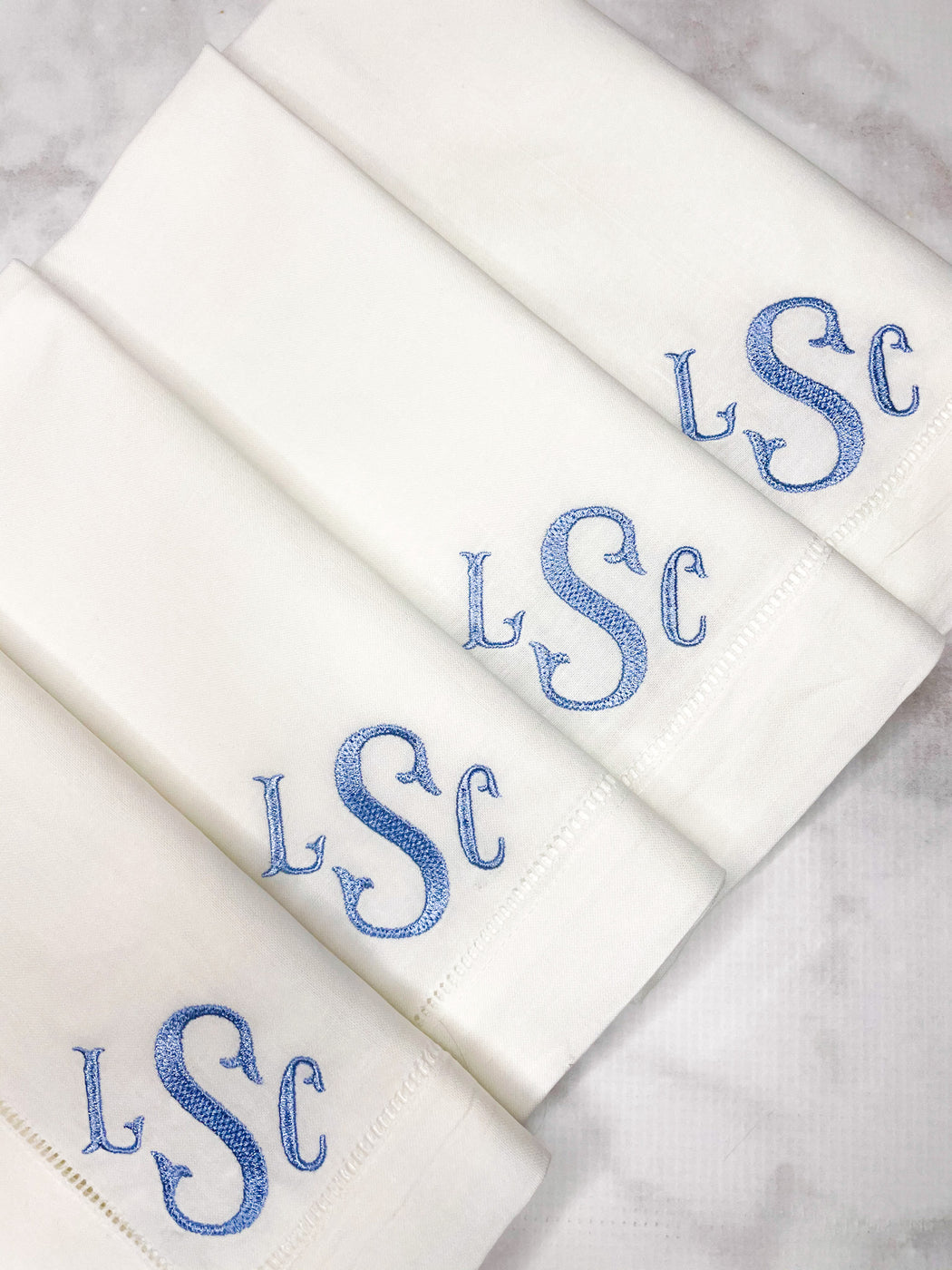Linen/Cotton Blend Hemstitched Dinner Napkins - 3 Letter Monogram