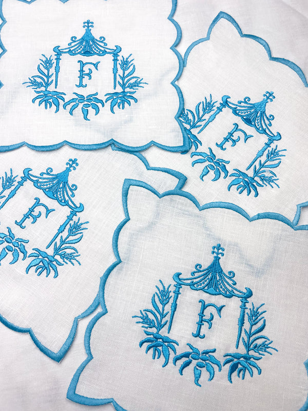 Scalloped Chinoiserie Blue Cocktail Napkins Coasters