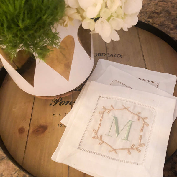 Set of Spring Monogrammed Linen Cocktail Napkins