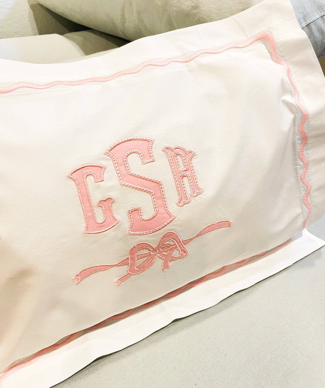 Appliqued Monogrammed Baby Girl pillow boudoir size for Nursery