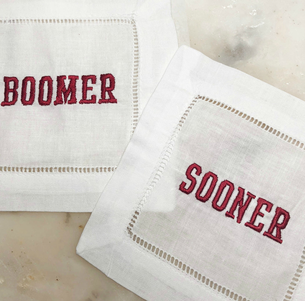 Boomer Sooner Set of Linen Cocktail Napkins