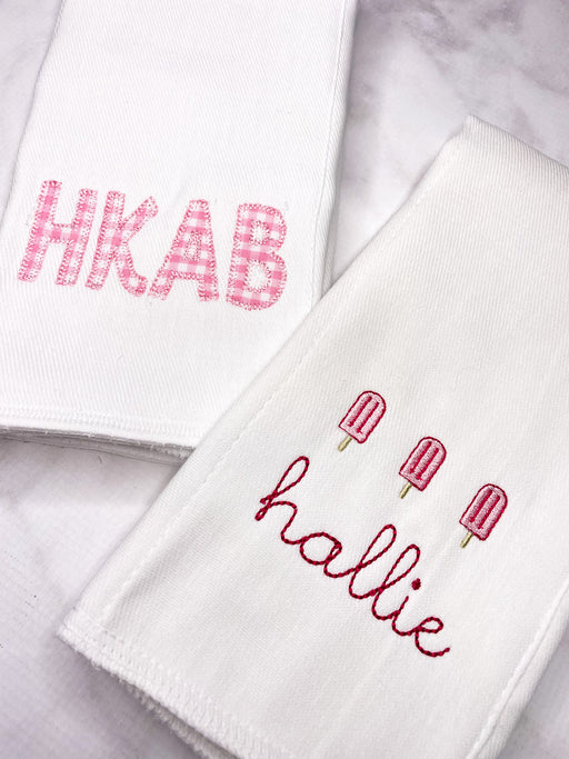 Baby Girl Personalized Monogrammed Burp Cloth Set of 2 - Popsicles 4 Letter Monogram