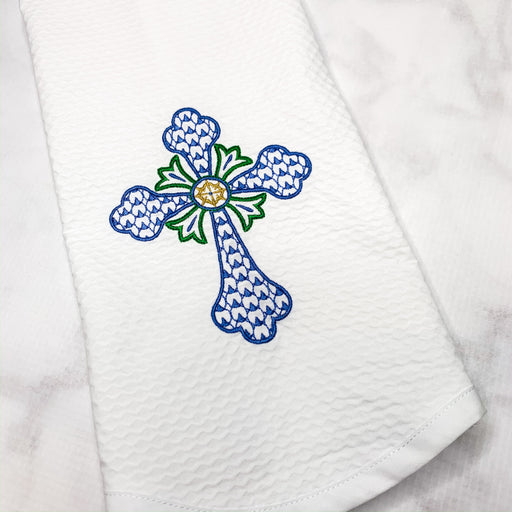 Monogrammed White Swiss Cotton Pique Hand/Guest Towel - Cross