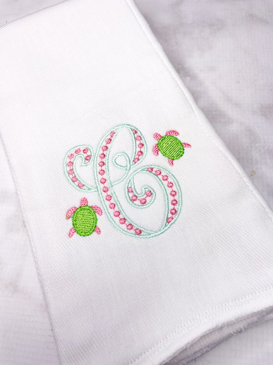 Baby Girl Personalized Monogrammed Burp Cloth Set of 2 - Sea Turtles