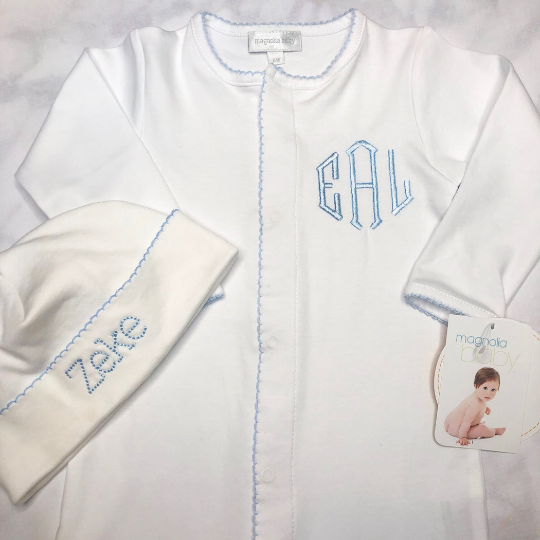 Baby Boy Coming Home Outfit, Monogrammed footie, Personalized baby Gift