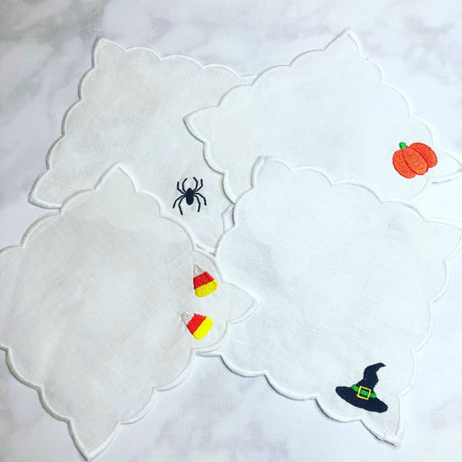 Fall / Halloween Themed Scalloped linen coctail napkins