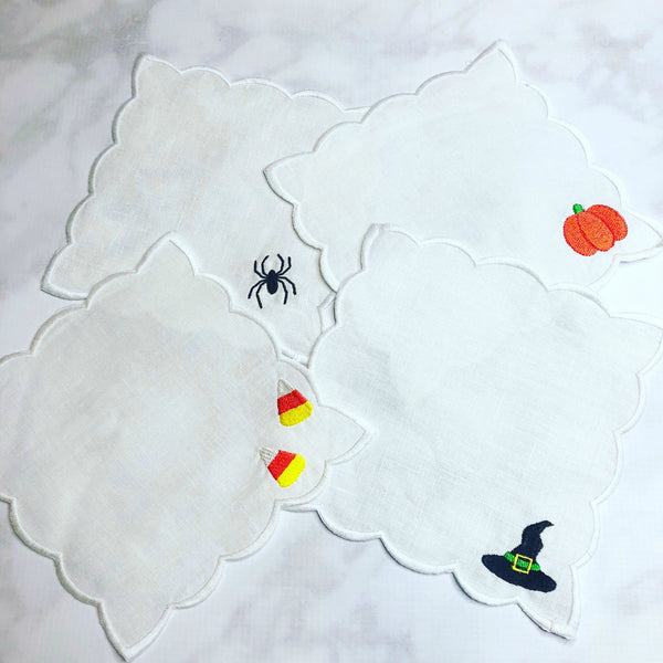 Fall / Halloween Themed Scalloped linen coctail napkins