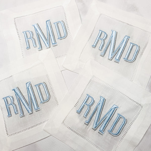 Monogrammed Linen two color classic Cocktail Napkins