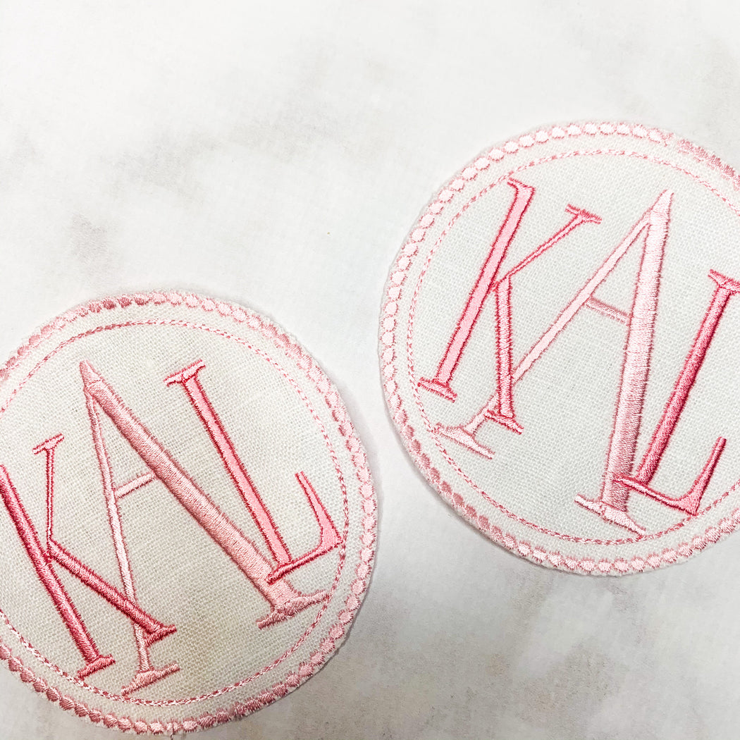 Monogrammed coasters cocktail napkins - pink and white