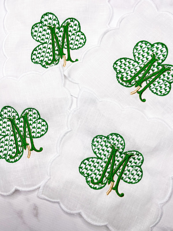 Monogrammed Shamrock, Luck of the Irish Scalloped set of cocktail napkins