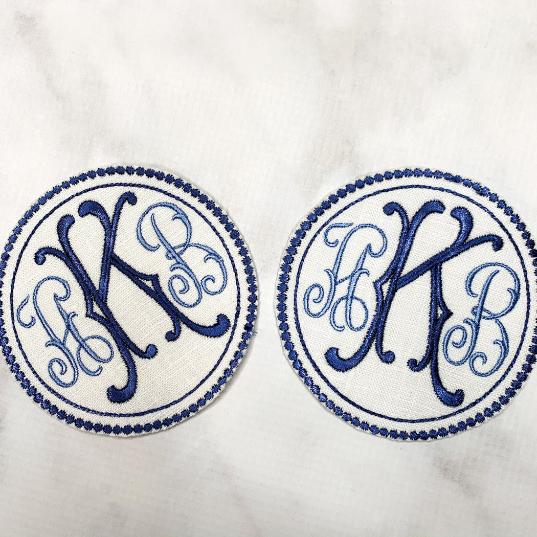 Monogrammed coasters cocktail napkins - blue and white