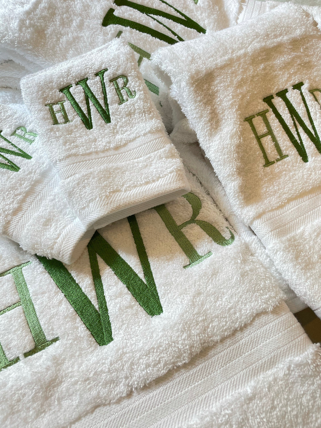 Set of 3 Monogrammed Towels with Acrylic Washing Cup — The Doily Lady