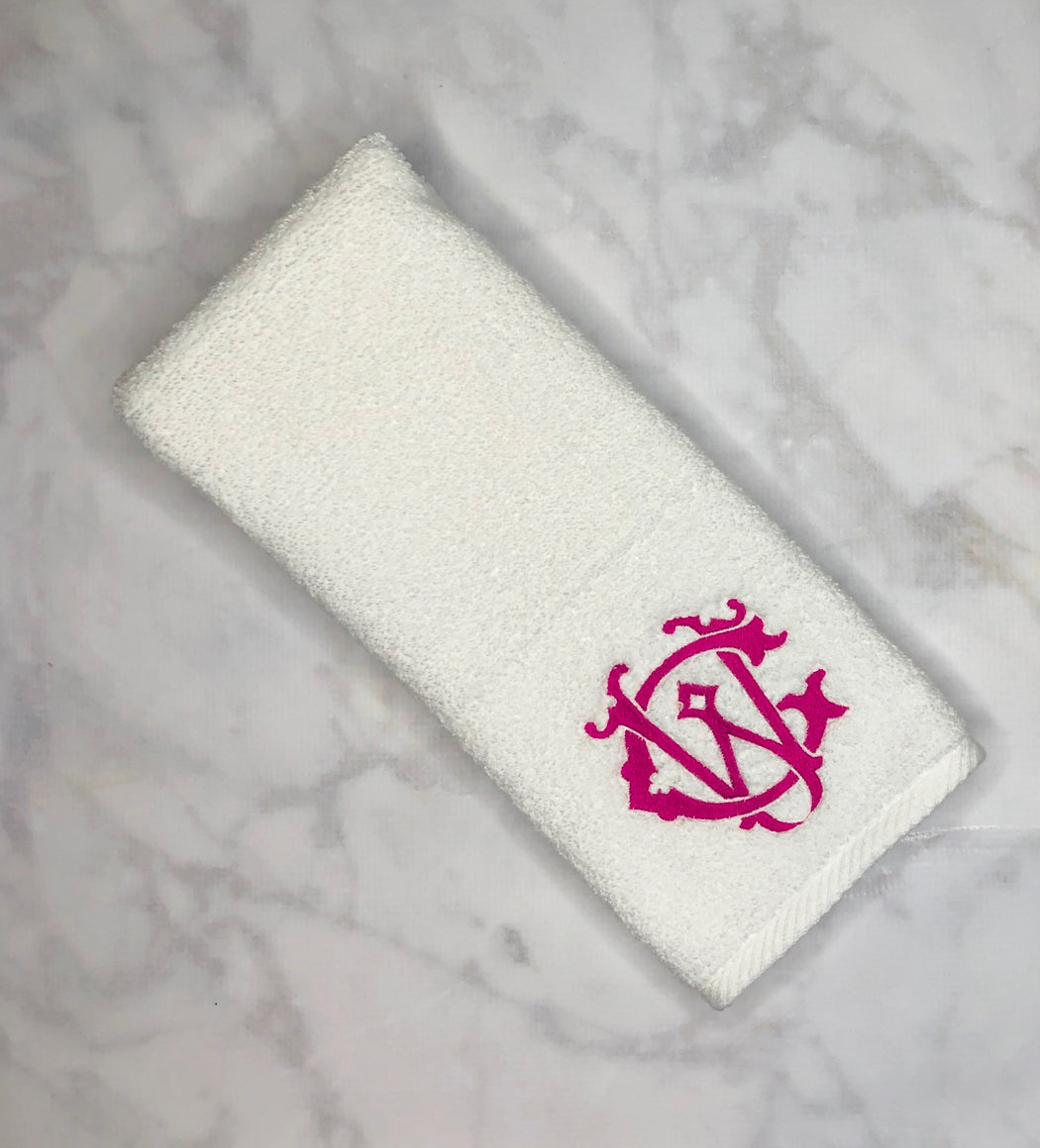 Monogrammed Terry Microfiber Cotton White Hand Towel