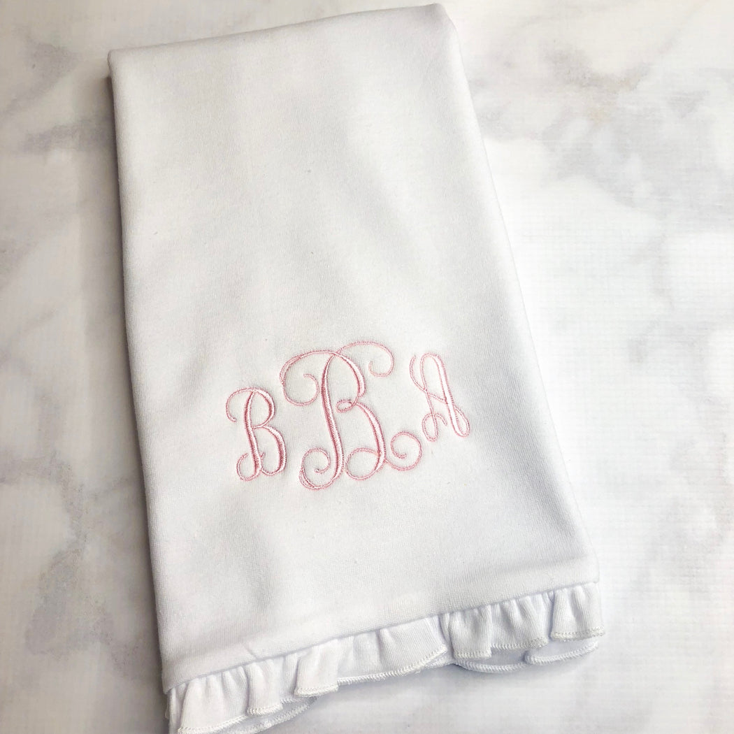 Baby Girl Personalized Ruffle Burp Cloth Set of 2 - Monogram / Roses Theme