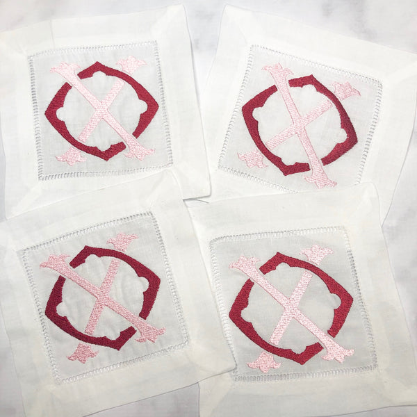 Valentines Day XOXO Set of Linen Cocktail Napkins